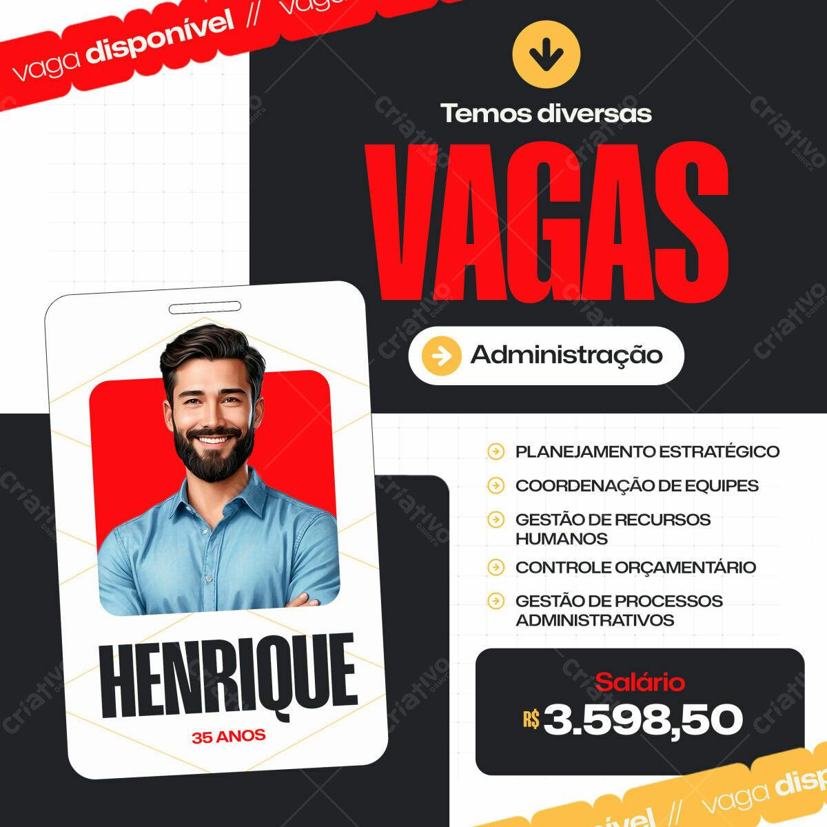 Cartão de Visita para Vagas de Administração PSD Editável