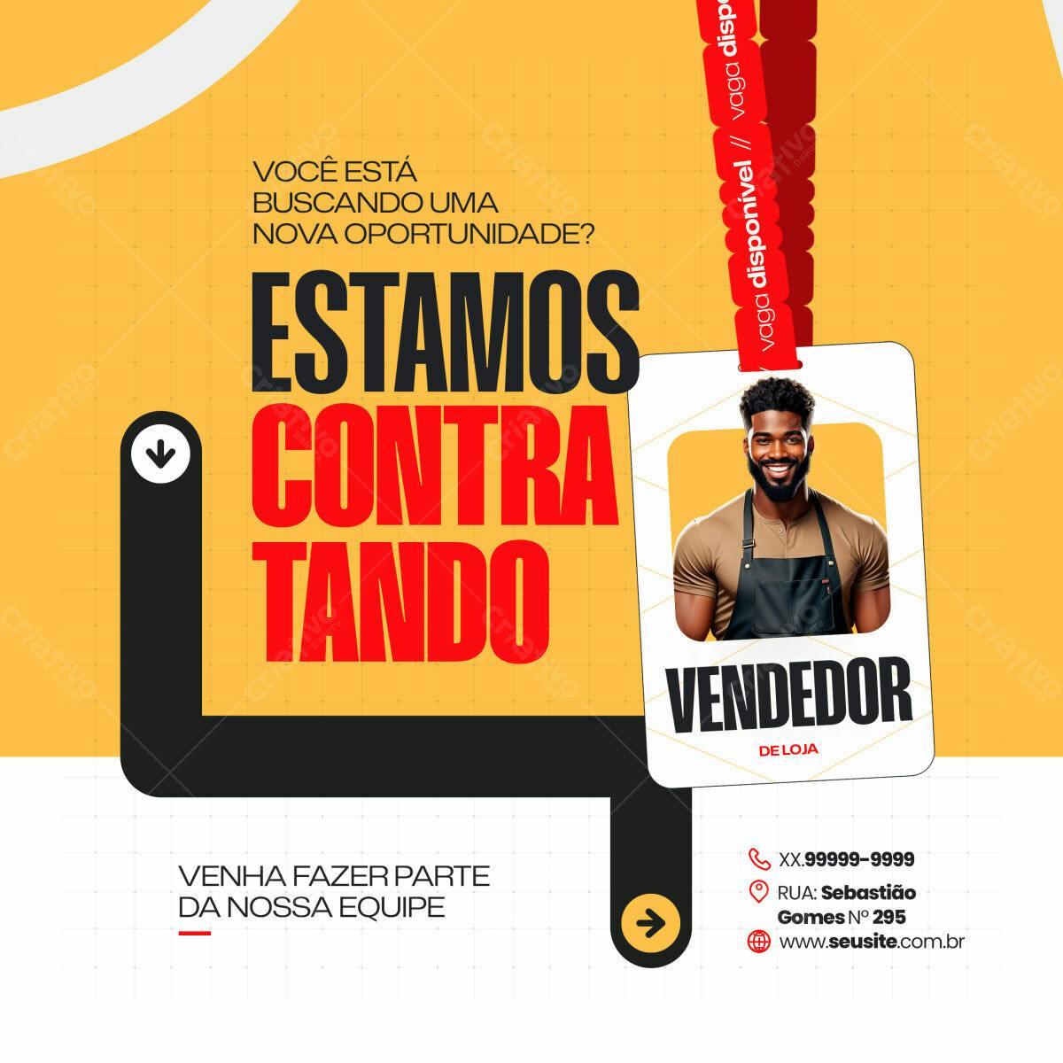 Cartão de Vagas PSD Editável para Recrutamento de Vendedor