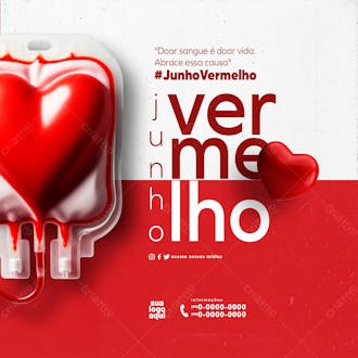 Junho vermelho campanha da doação de sangue feed