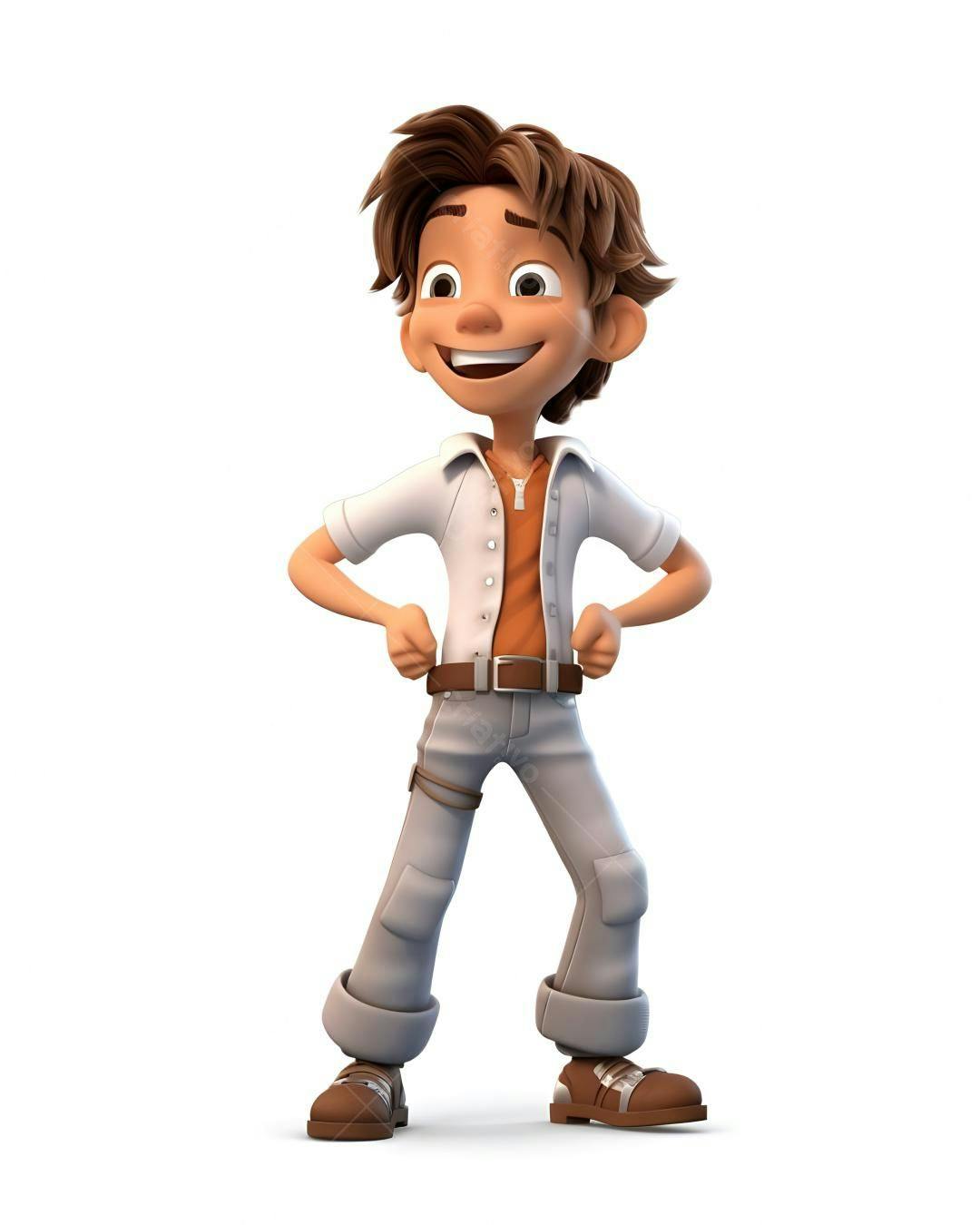 Menino sorridente desenho animado roupas aventureiro