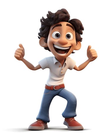 Personagem de desenho animado 3d de menino rindo