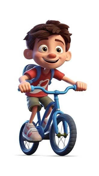 Personagem de desenho animado em 3d andando de bicicleta