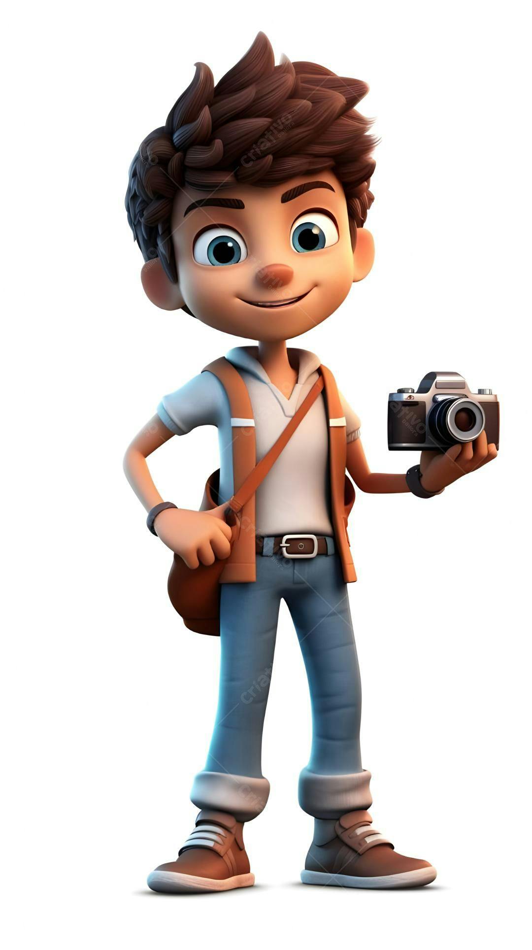 Menino segurando câmera fotográfica estilo cartoon