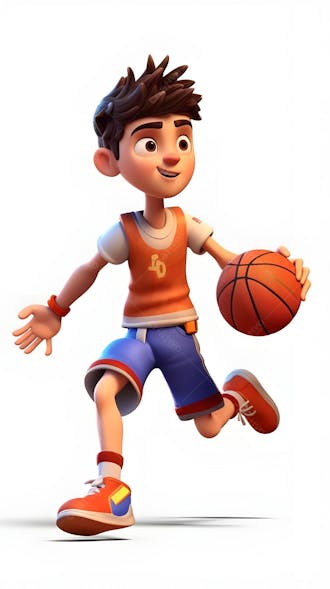 Desenho animado em 3d de menino jogando basquete