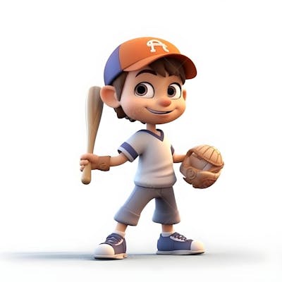 Personagem De Desenho Animado 3D De Menino Com Beisebol E Lu taco na mão