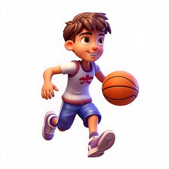 Personagem de desenho animado 3d de criança jogando bola de basquete