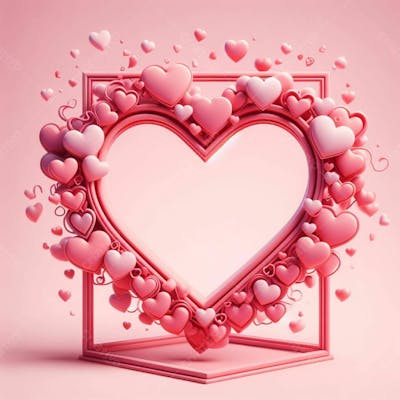 Moldura De Um Coração 3D, Na Cor Rosa, Bordas Rodeadas De Coraçoes V.1