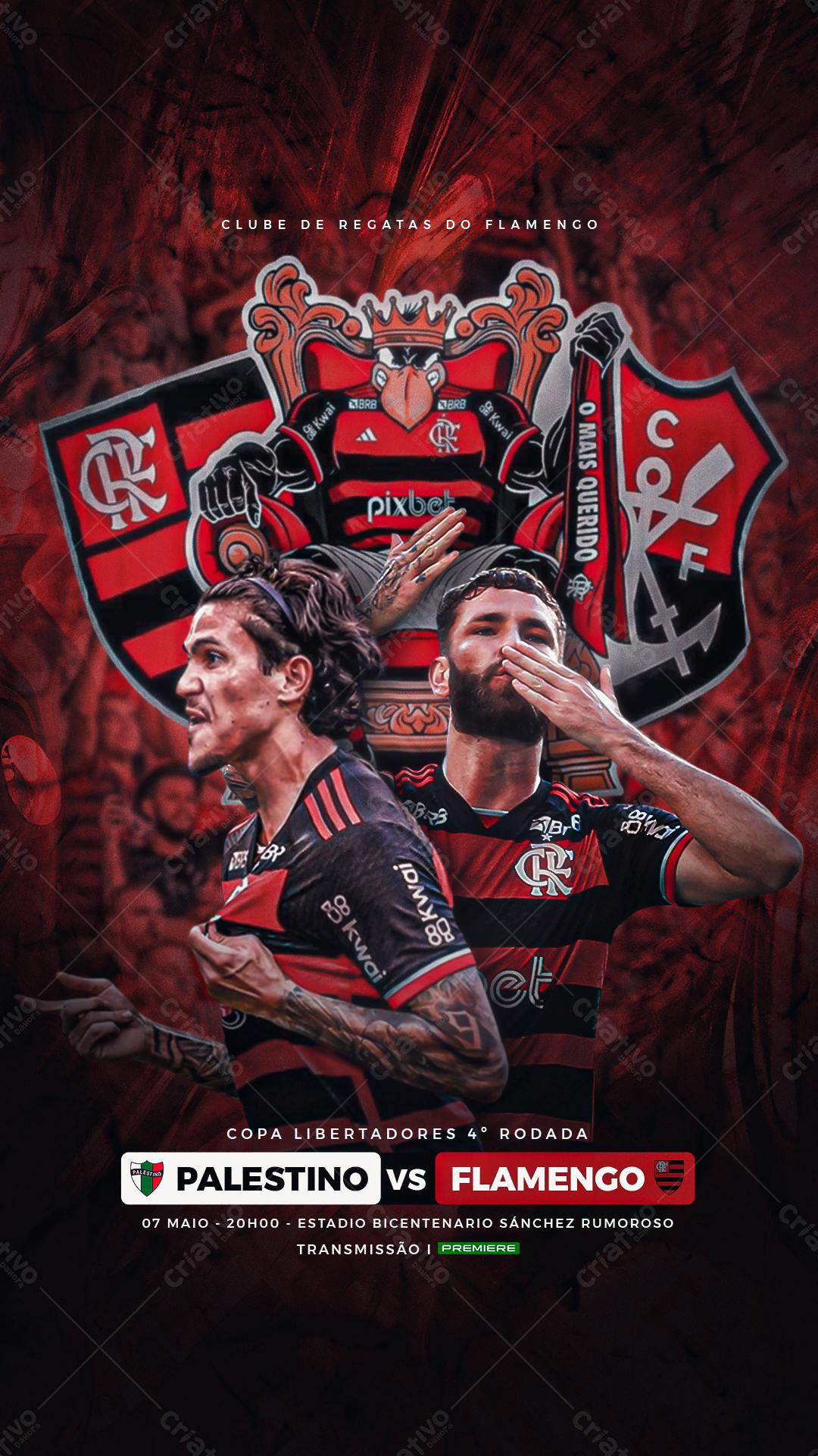 Flyer Flamengo x Palestino Copa Libertadores PSD Editável