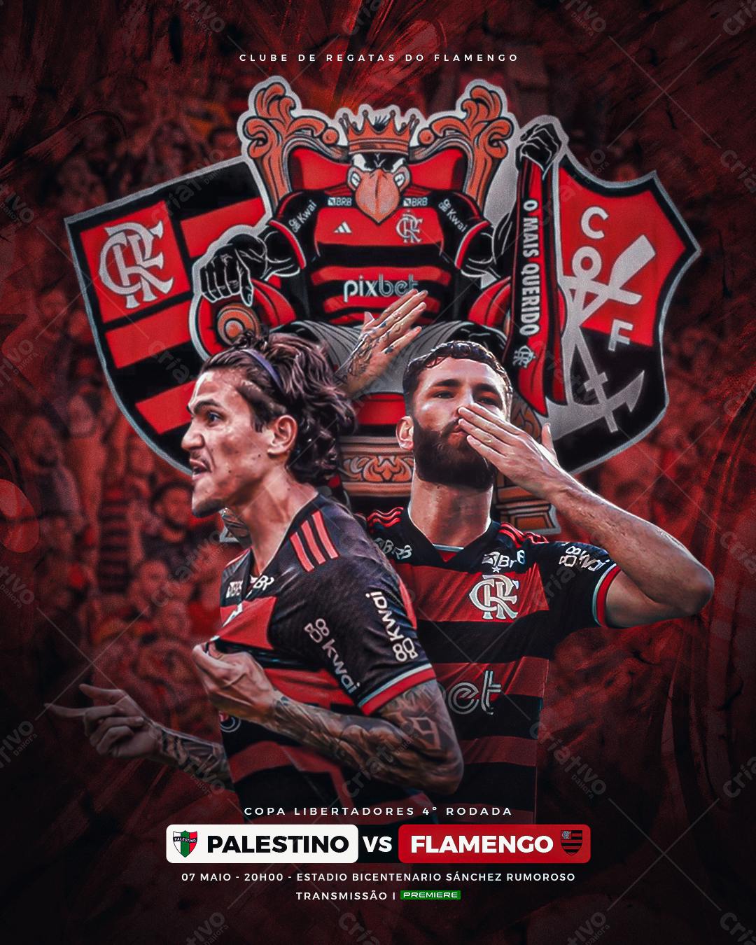 Flyer Flamengo x Palestino Copa Libertadores PSD Editável