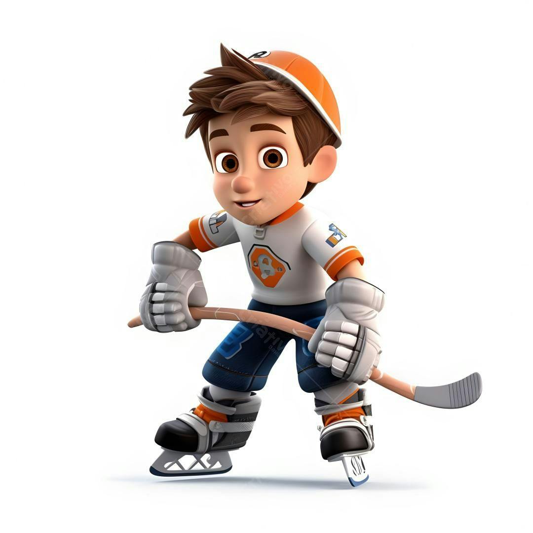 Menino jogador de hóquei no gelo em 3D