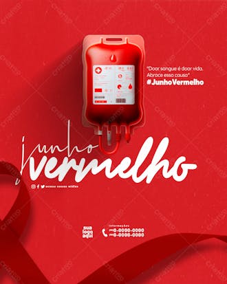 Junho vermelho campanha da doação de sangue feed