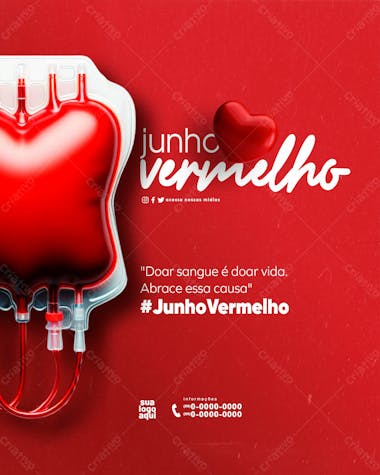 Junho vermelho campanha da doação de sangue feed