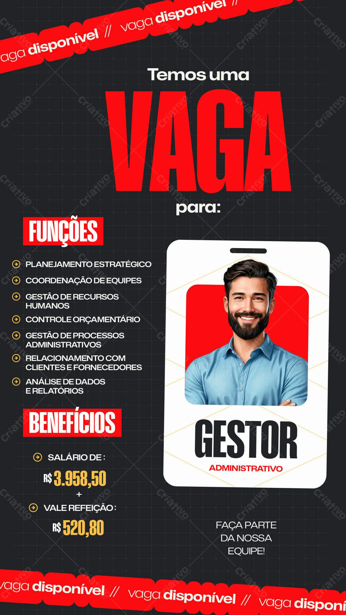 Flyer Vaga Gerente Administrativo PSD Editável