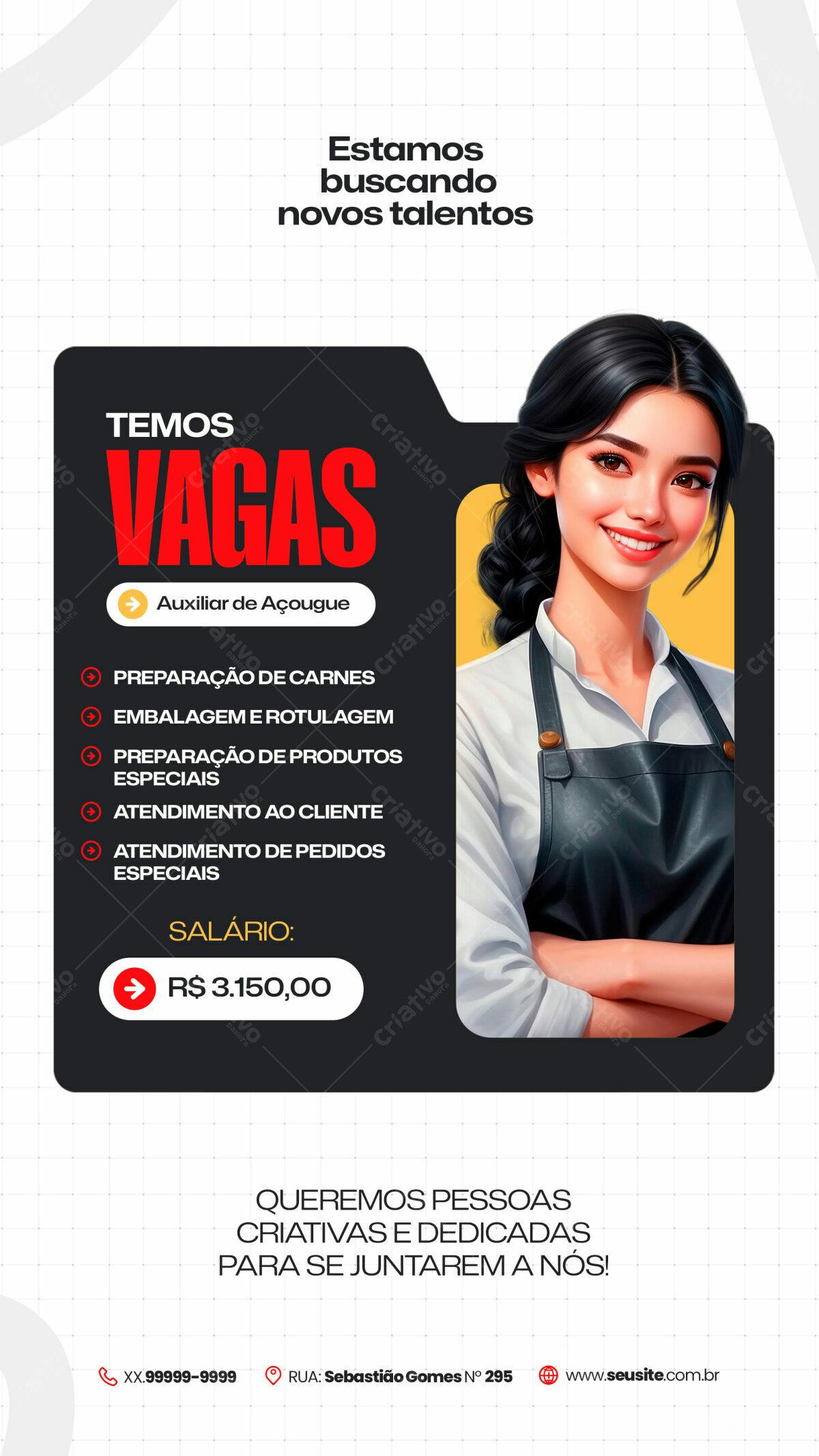 Flyer Vagas de Emprego Açougue PSD Editável