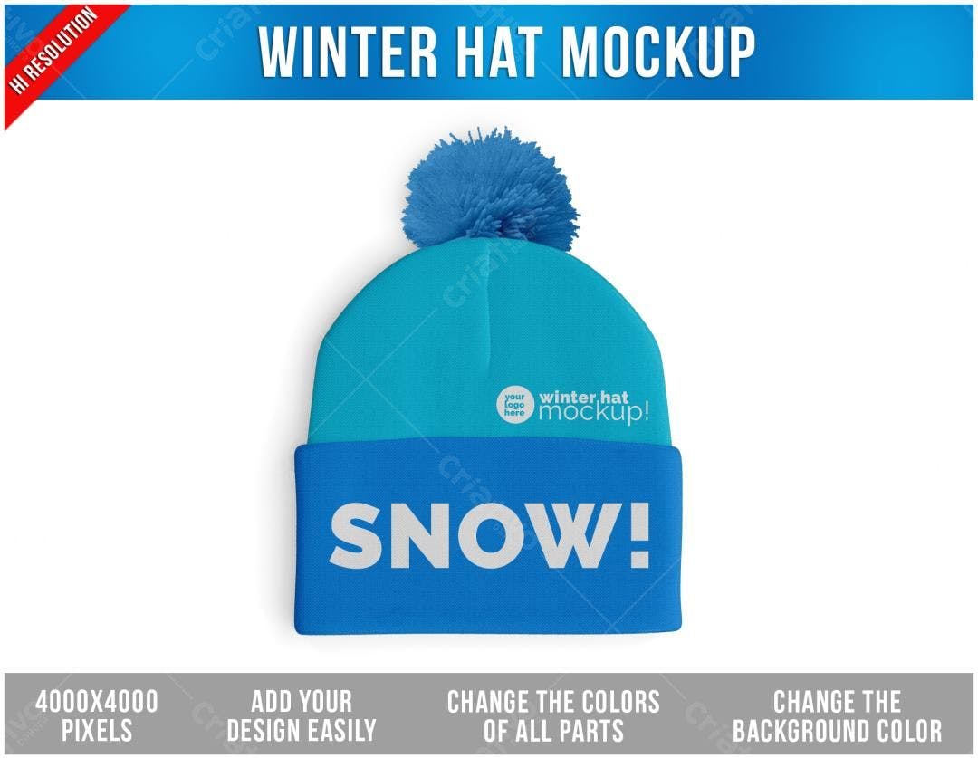 Mockup de Gorro de Inverno em Azul e Branco PSD Editável