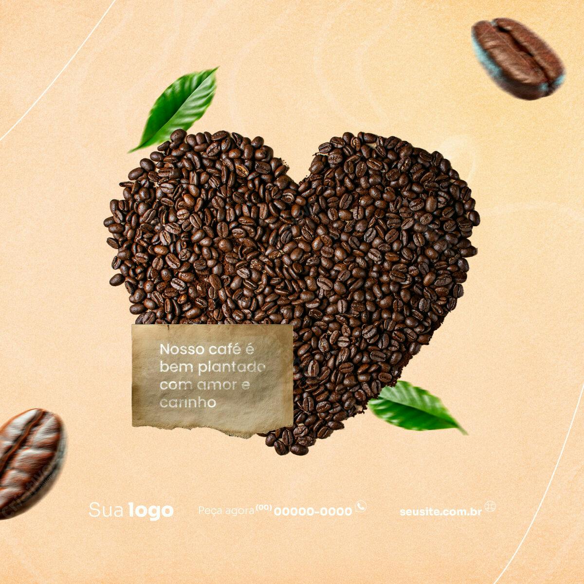 Postagem Instagram Café em Formato de Coração PSD Editável
