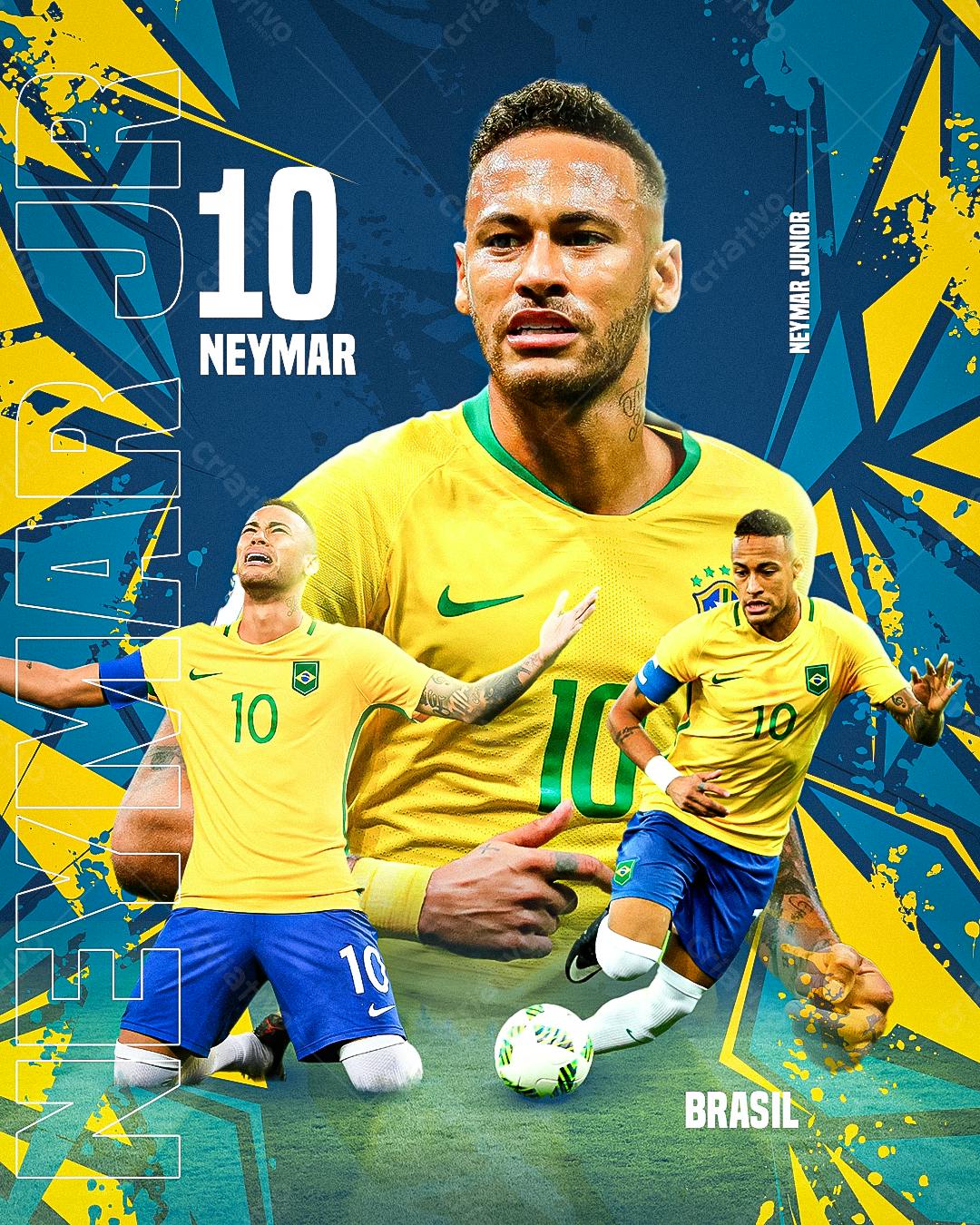 Poster Neymar Jr. Seleção Brasileira PSD Editável