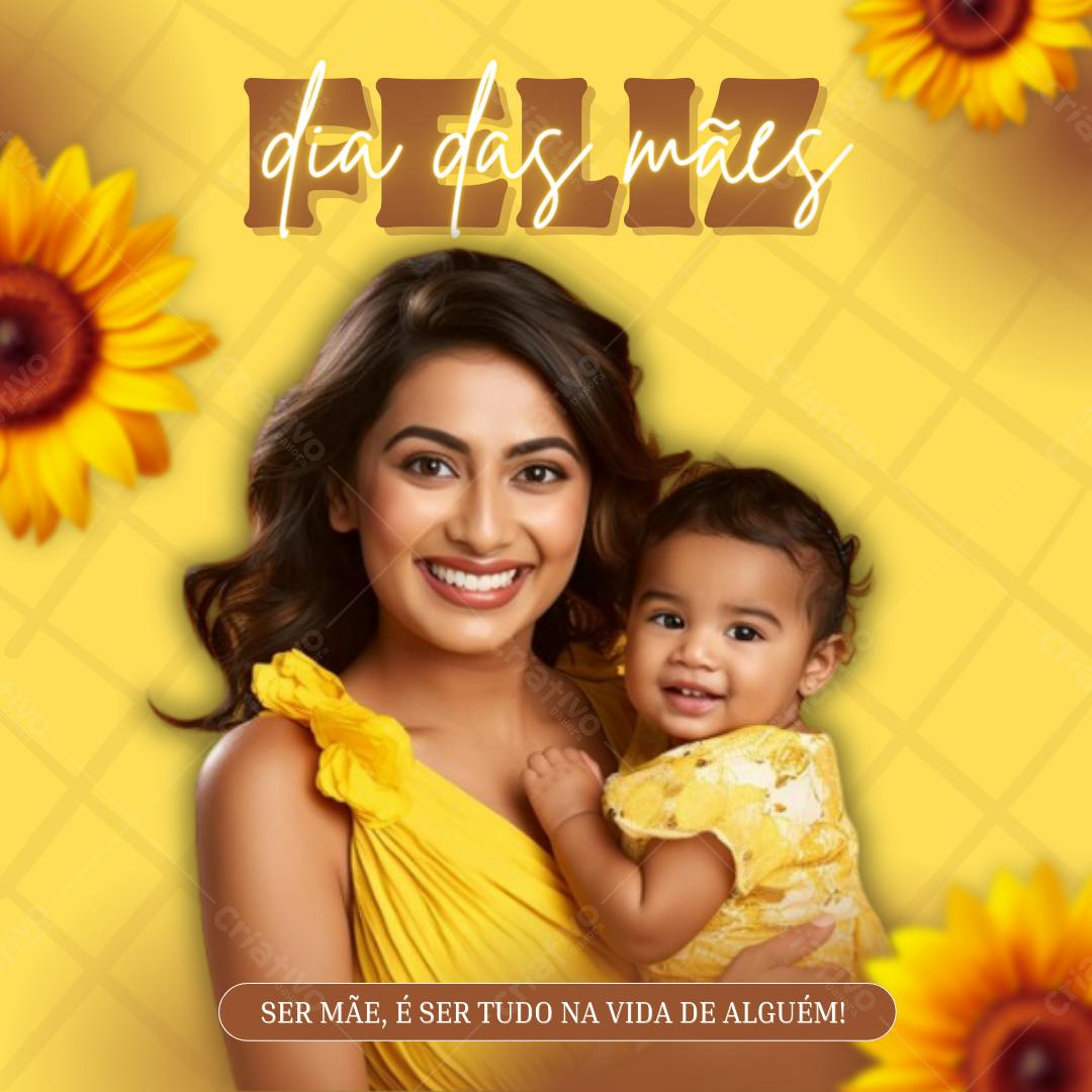 Post Instagram Dia das Mães com girassóis amarelo e marrom Editável no Canva