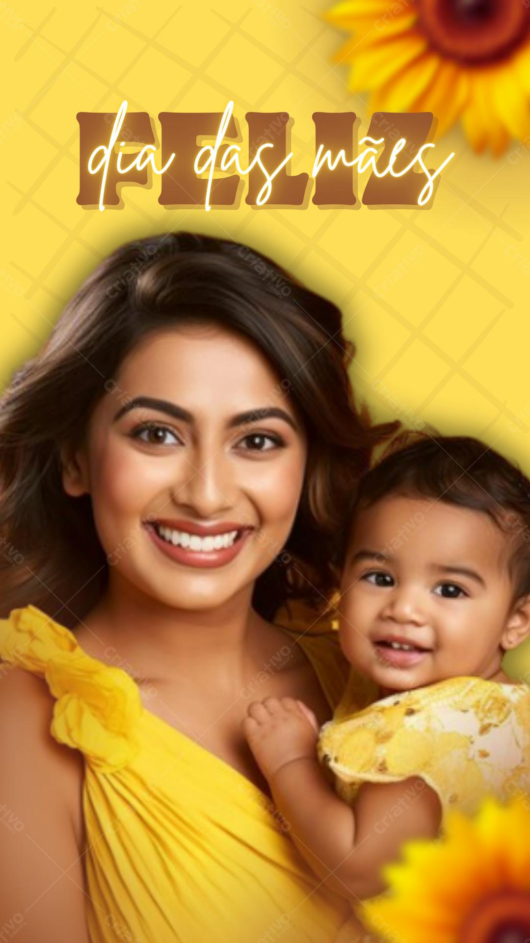 Post Instagram Dia das Mães com mãe e filha em amarelo Editável no Canva