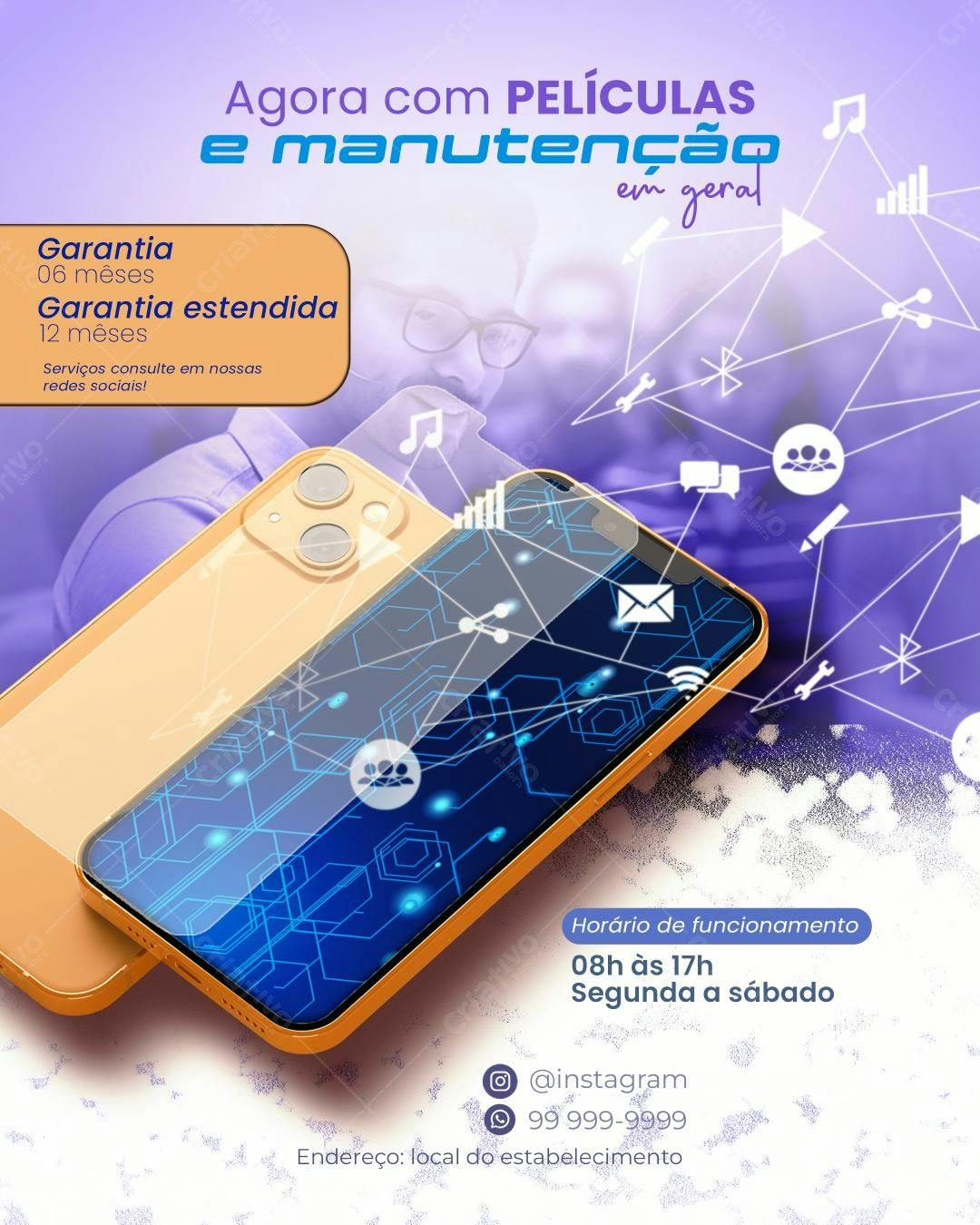 Flyer para Promoção de Películas e Manutenção de Celulares PSD Editável