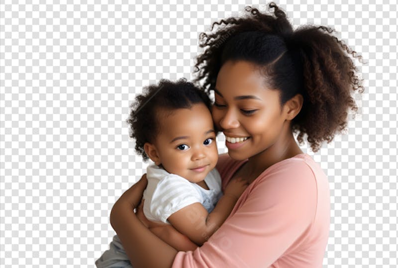 Mãe abraçando seu filho bebê sorridente fundo transparente
