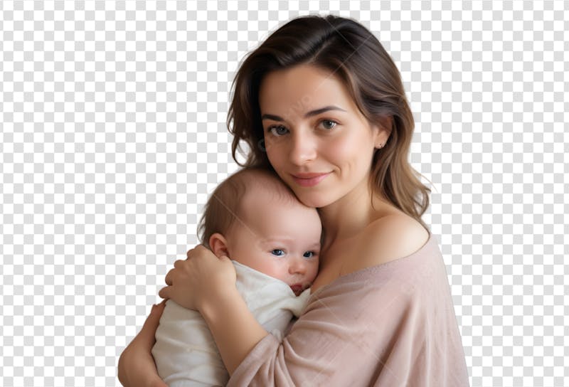 Mãe abraçando seu filho bebê fundo transparente