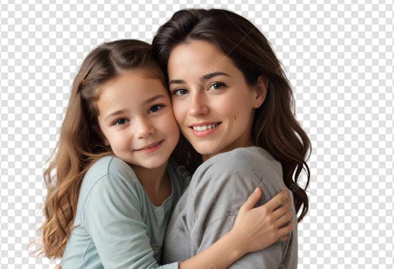 Mãe abraçando sua filha fundo transparente