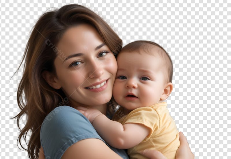 Mãe segurando seu filho fofo fundo transparente
