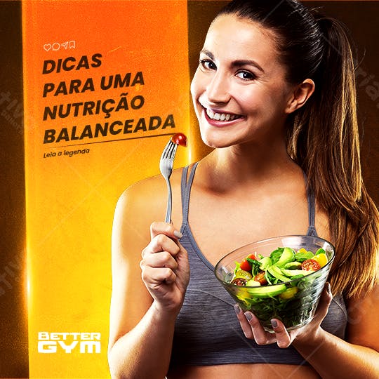 Post para Academia com Dicas de Nutrição Balanceada PSD Editável