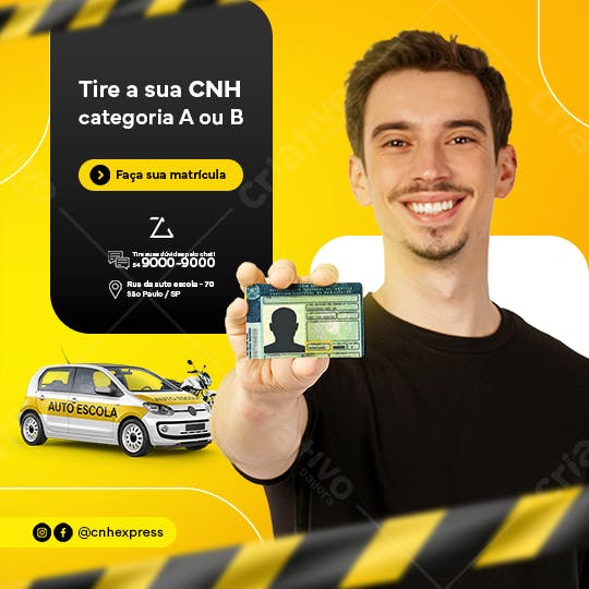 Flyer para tirar CNH categorias A ou B PSD Editável
