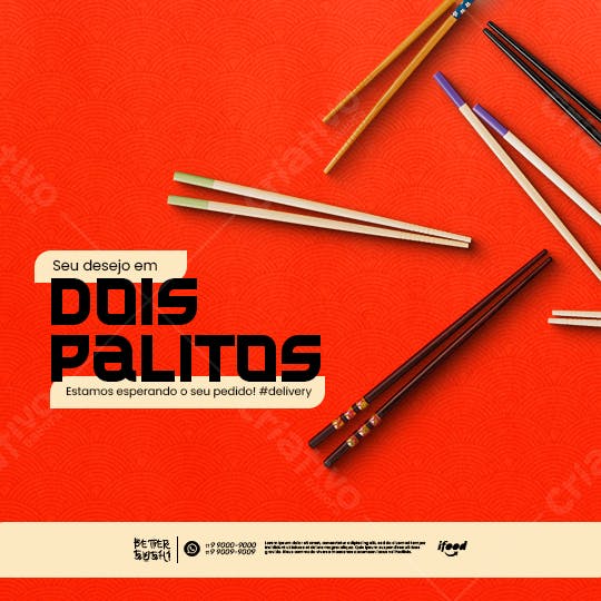 Post para Redes Sociais Restaurante Dois Palitos PSD Editável