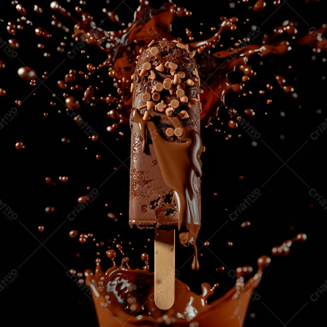 Picolé de chocolate com gotas e calda