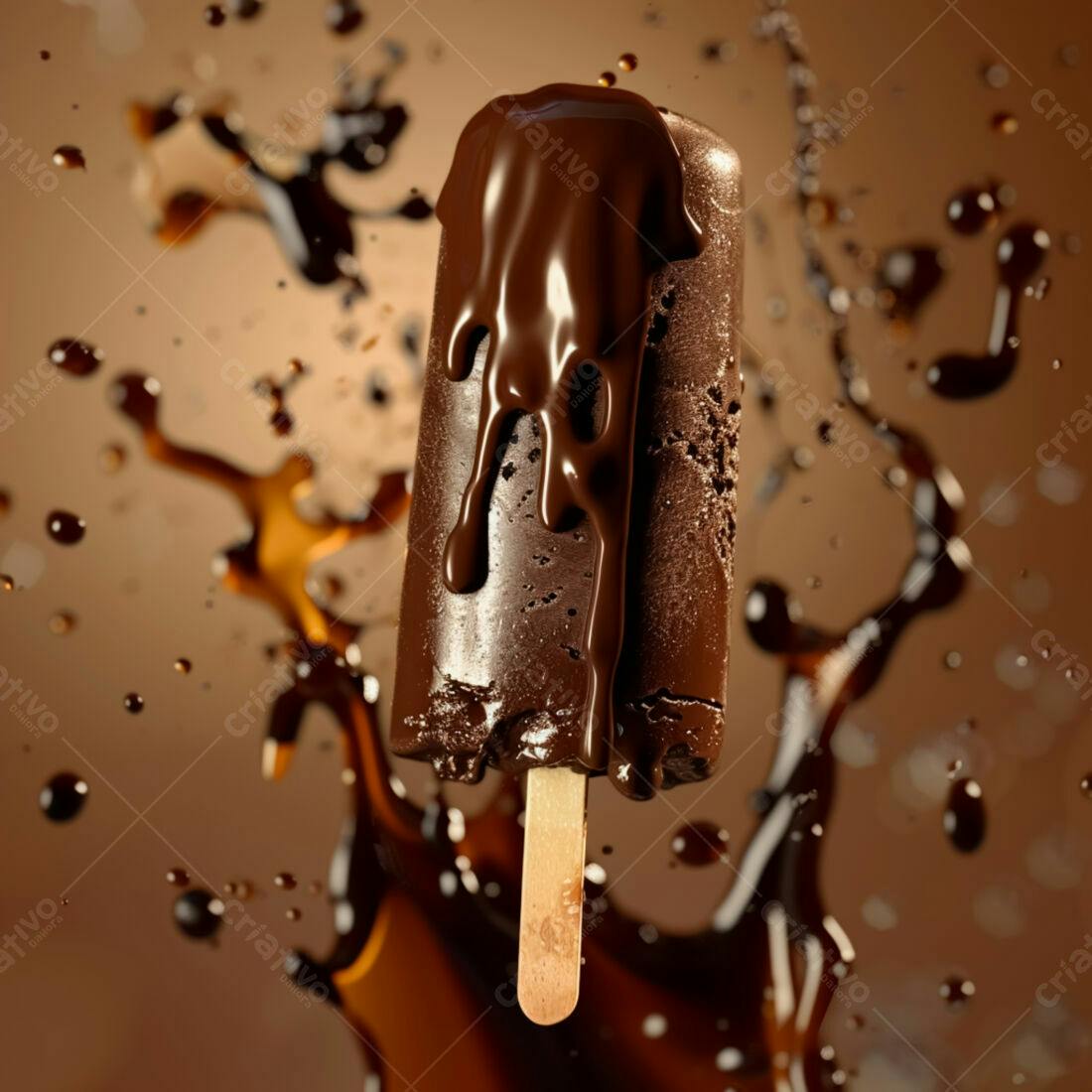 Picolé de chocolate derretendo em calda
