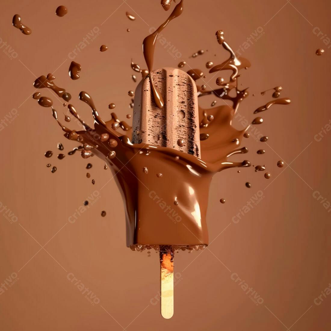 Picolé de chocolate em splash de calda
