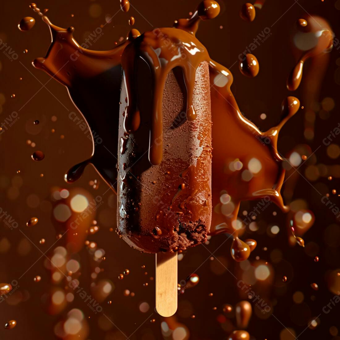 Picolé de chocolate derretendo em calda