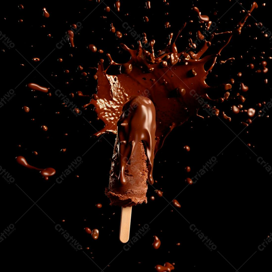 Picolé de chocolate banhado em calda