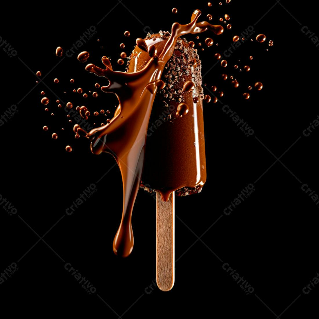 Picolé de chocolate com calda em splash