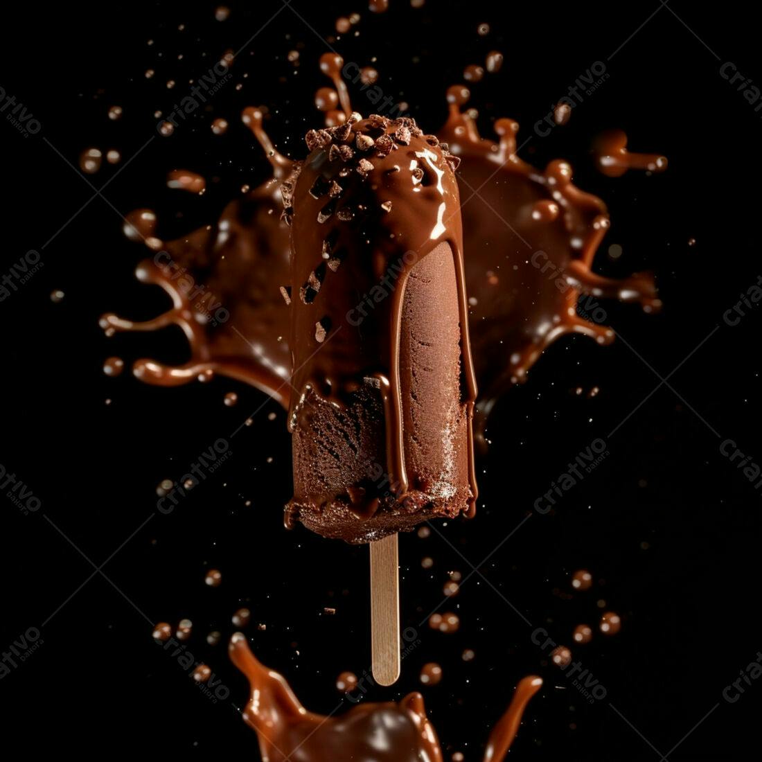 Picolé de chocolate com cobertura e raspas