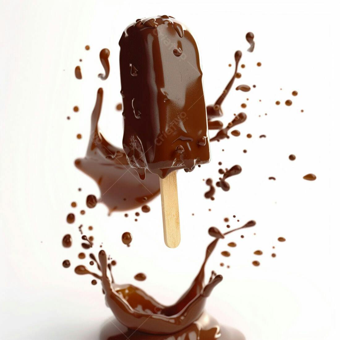 Picolé de chocolate derretido em splash