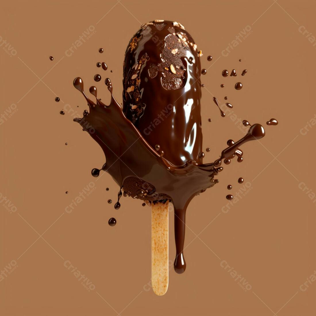 Picolé de chocolate com cobertura e castanhas