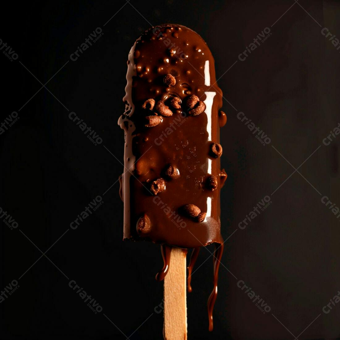 Picolé de chocolate derretido com granulado