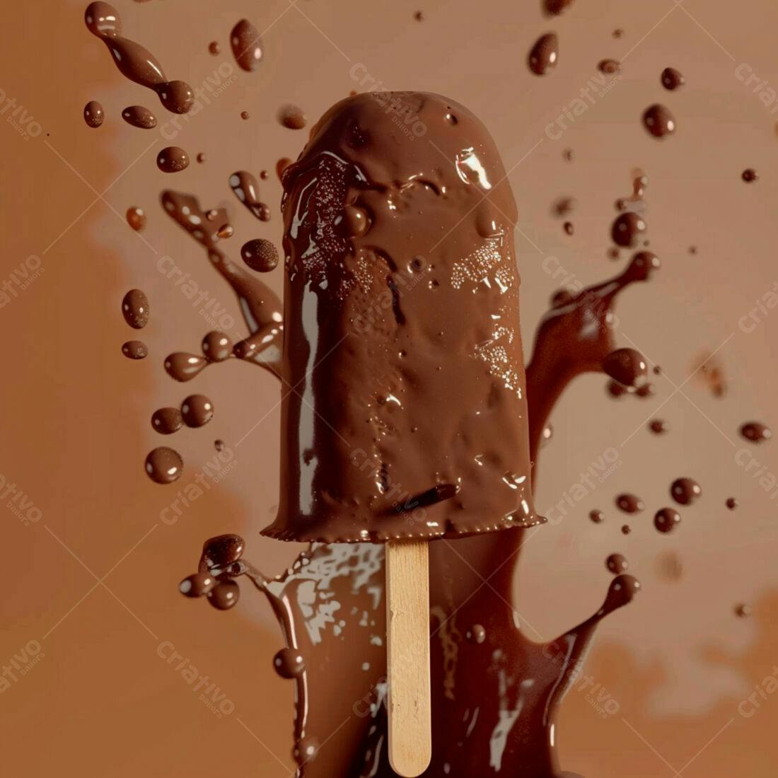 Picolé de chocolate derretido em calda