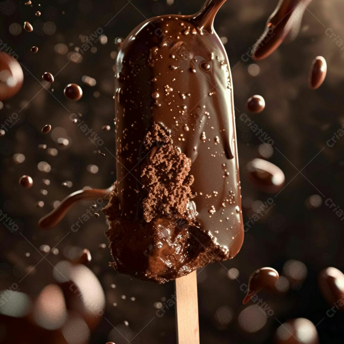 Picolé de chocolate derretido em gotas