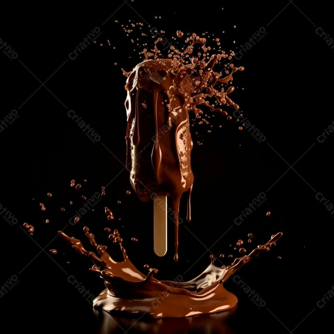 Picolé de chocolate derretendo com respingos