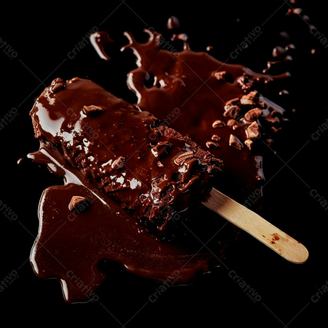 Picolé de brownie coberto em chocolate