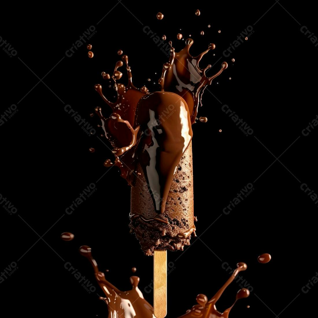 Picolé de chocolate com calda em splash