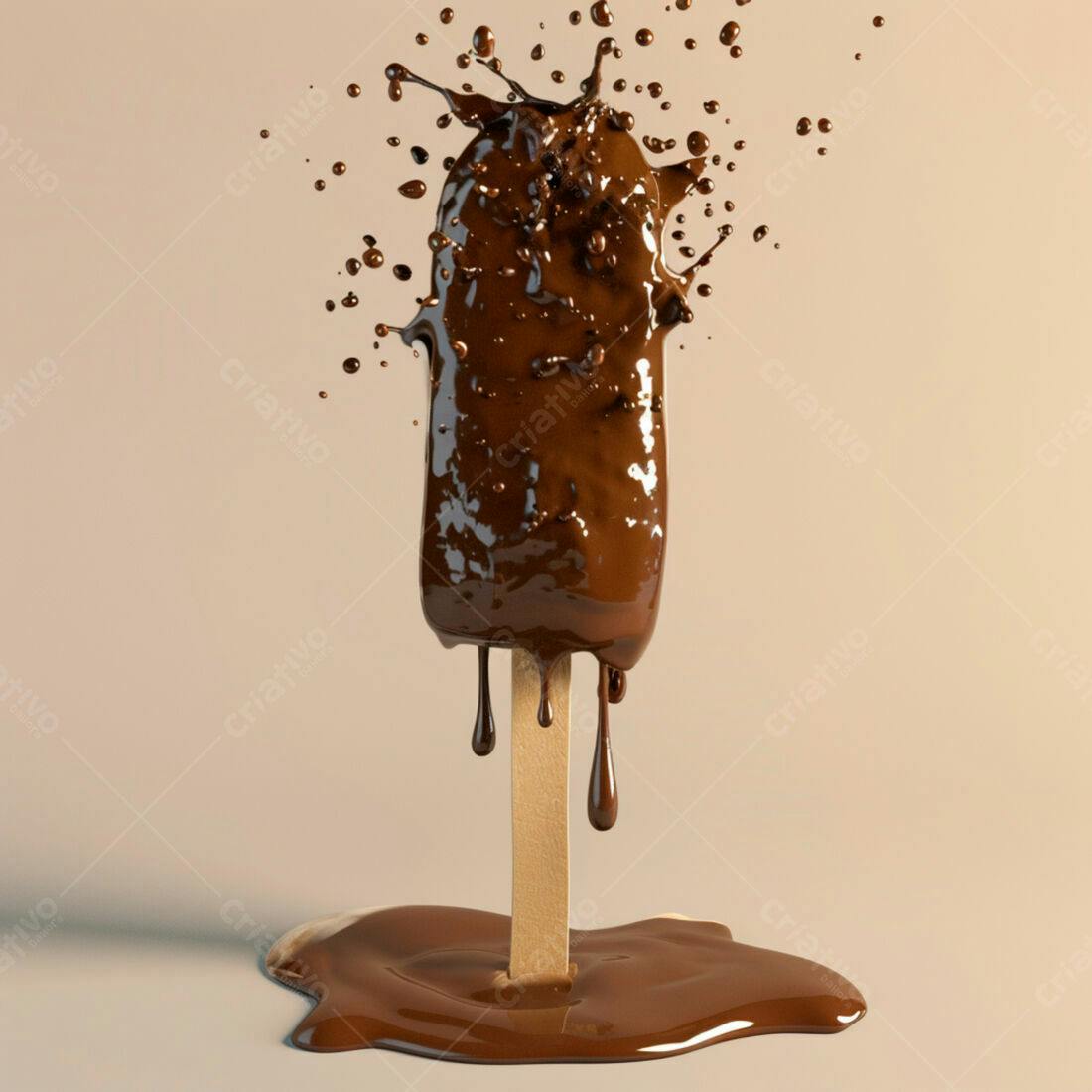 Picolé de chocolate derretido em splash