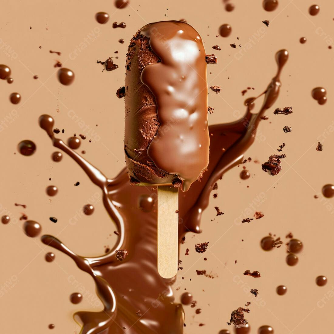 Picolé de chocolate derretido em splash