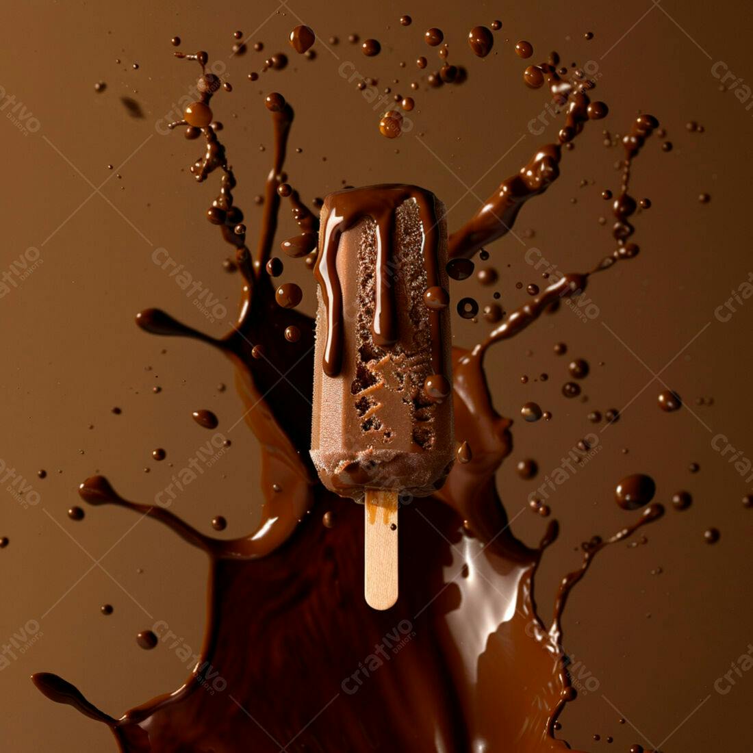 Picolé de chocolate em calda com respingos