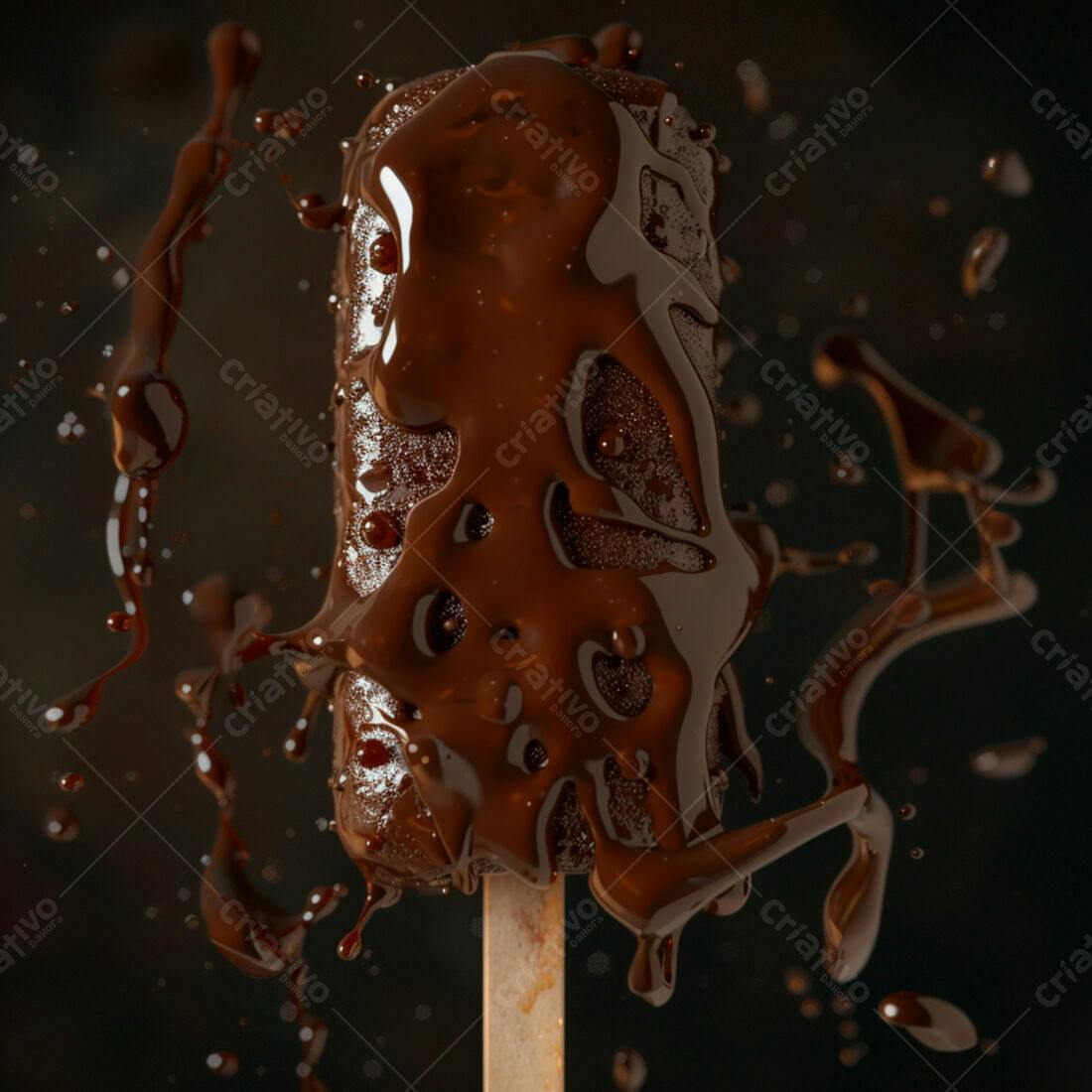 Picolé de chocolate derretido em gotas
